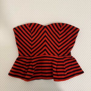 Red and Black Strapless Peplum Top